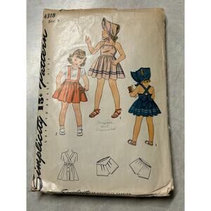 Vintage‎ 1940's Simplicity Pattern #4318 Girls Pinafore Skirts Size 6